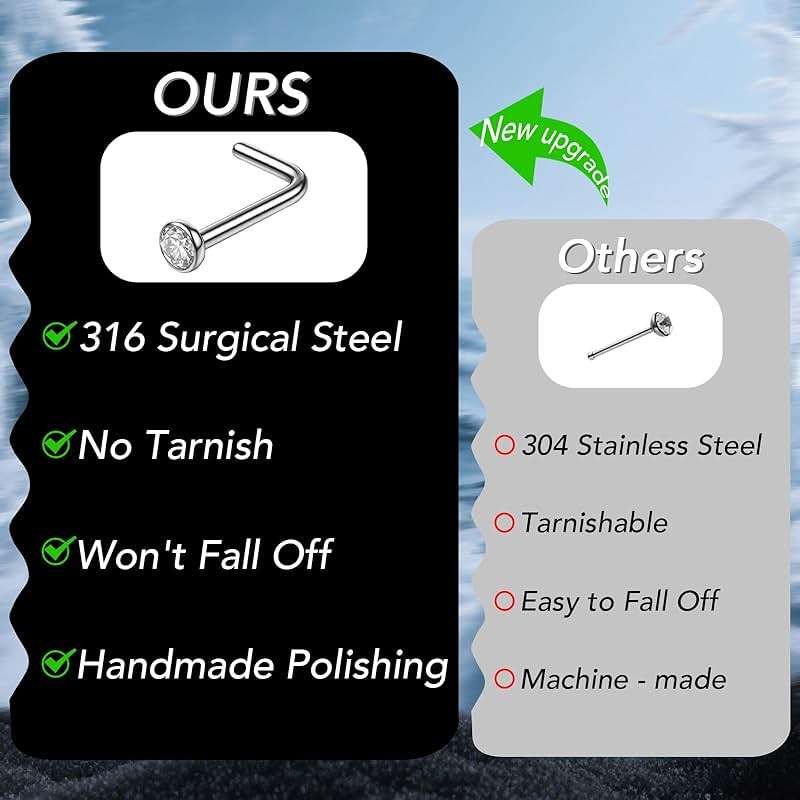 SMUOBT 120pcs 22G L Shaped Stainless Steel Nose Studs Rings Piercing Pin Body Jewelry 1.5mm 2mm 2.5mm a Set White and Colour - Image 5