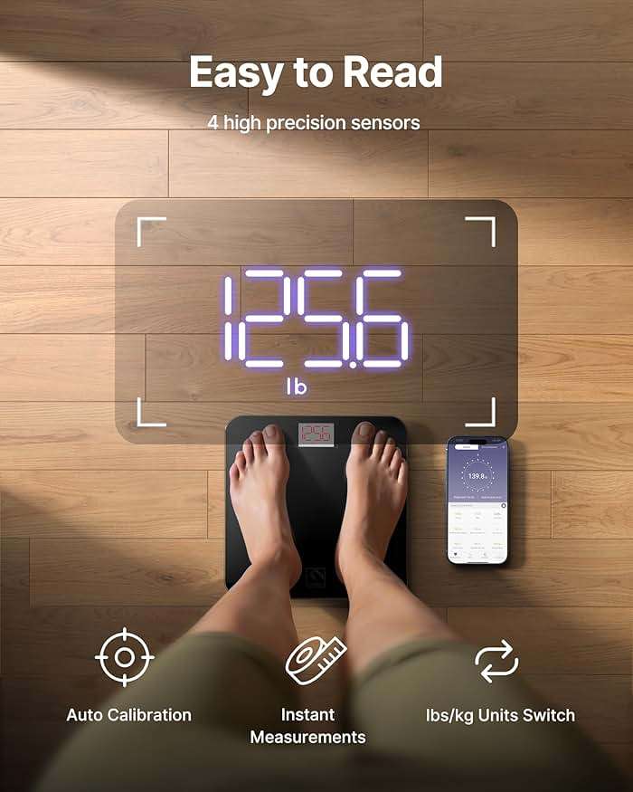 FITINDEX Smart Scale for Body Weight, Scale with BMI, Body Fat, Muscle Mass, Digital, Bathroom, Weighing, Bluetooth, Body Composition Monitor Health Analyzer with App, 400lb, Black - Image 7