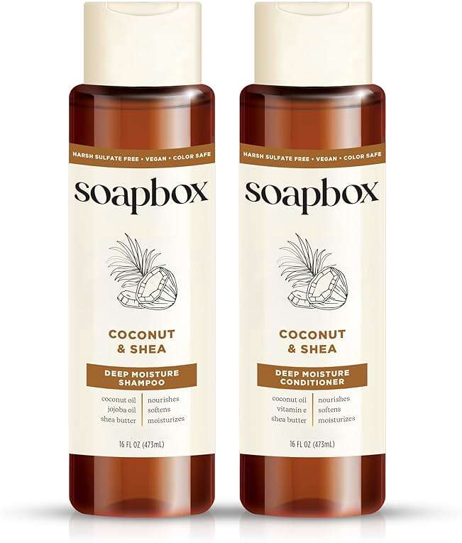 Soapbox Coconut & Shea Shampoo & Conditioner Set, For Dry, Damaged Hair - Nourishes & Moisturizes Hair - Clean Ingredients Free of Harsh Chemicals, Sulfates, Parabens & Silicones - 16 oz Each - Image 1