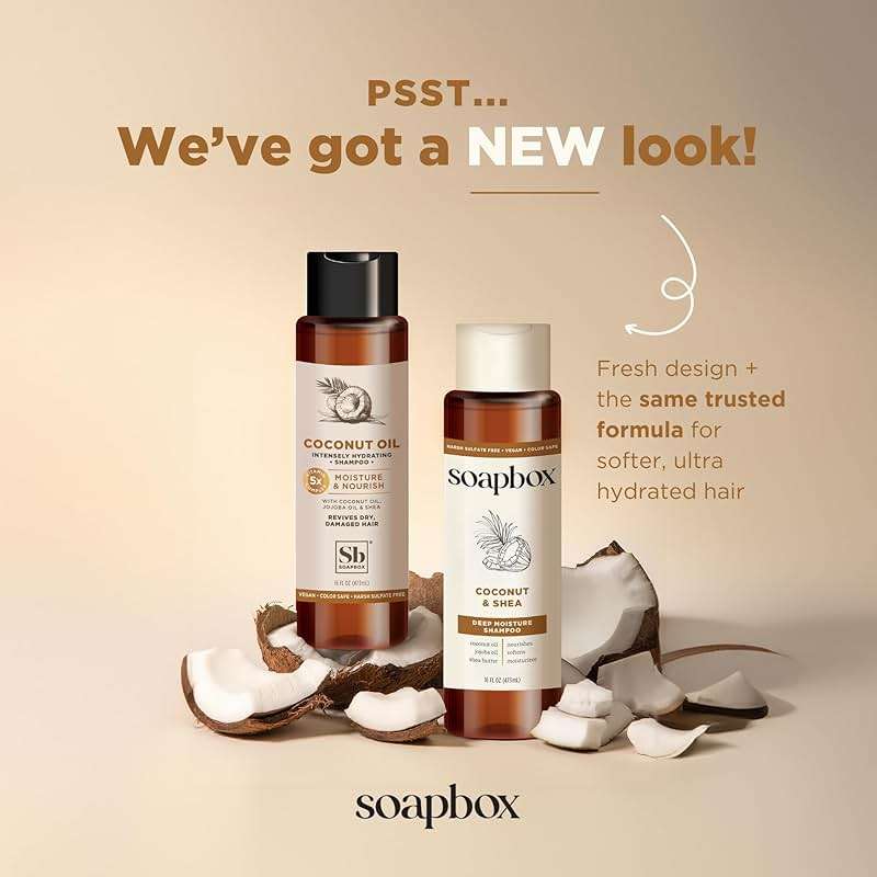 Soapbox Coconut & Shea Shampoo & Conditioner Set, For Dry, Damaged Hair - Nourishes & Moisturizes Hair - Clean Ingredients Free of Harsh Chemicals, Sulfates, Parabens & Silicones - 16 oz Each - Image 2