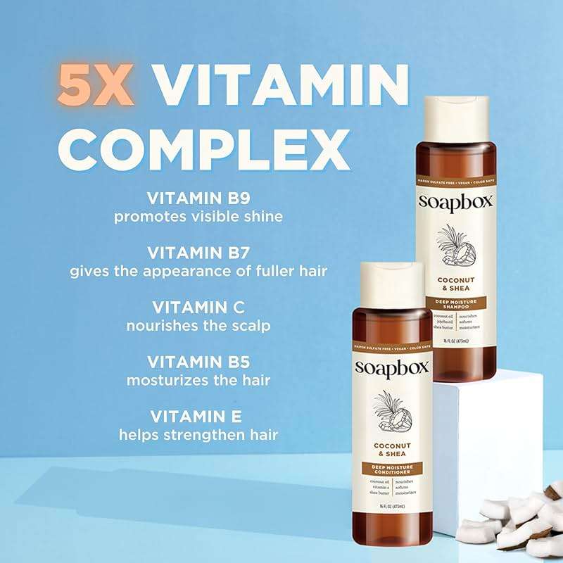Soapbox Coconut & Shea Shampoo & Conditioner Set, For Dry, Damaged Hair - Nourishes & Moisturizes Hair - Clean Ingredients Free of Harsh Chemicals, Sulfates, Parabens & Silicones - 16 oz Each - Image 4