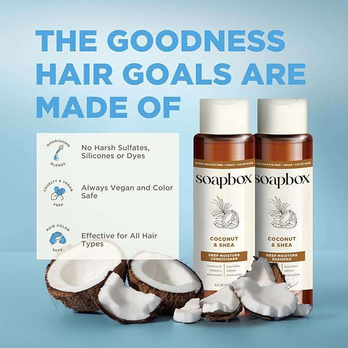 Soapbox Coconut & Shea Shampoo & Conditioner Set, For Dry, Damaged Hair - Nourishes & Moisturizes Hair - Clean Ingredients Free of Harsh Chemicals, Sulfates, Parabens & Silicones - 16 oz Each - Image 6