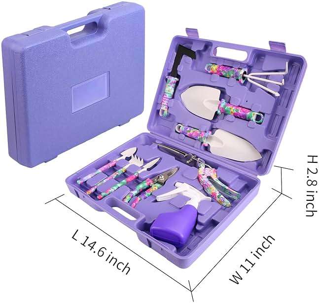 Garden Tools Set, JUMPHIGH 10 Pieces Gardening Tools with Floral Print, Ergonomic Handle Trowel Rake Weeder Pruner Shears Sprayer, Garden Hand Tools with Carrying Case Gardening Gifts for Women Father - Image 2