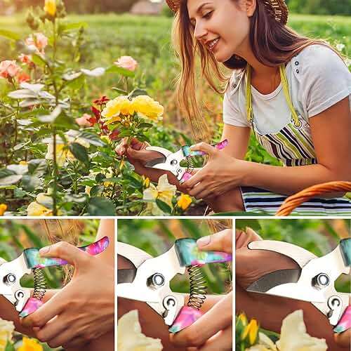 Garden Tools Set, JUMPHIGH 10 Pieces Gardening Tools with Floral Print, Ergonomic Handle Trowel Rake Weeder Pruner Shears Sprayer, Garden Hand Tools with Carrying Case Gardening Gifts for Women Father - Image 5