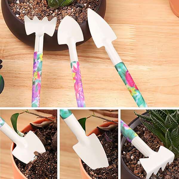 Garden Tools Set, JUMPHIGH 10 Pieces Gardening Tools with Floral Print, Ergonomic Handle Trowel Rake Weeder Pruner Shears Sprayer, Garden Hand Tools with Carrying Case Gardening Gifts for Women Father - Image 6