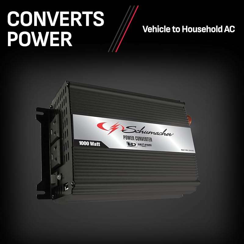 Schumacher Electric SI1000 DC to AC Power Inverter - 1000W AC/USB - for Converting Vehicle Power to Household Power for Camping, Tailgating and More - Image 2