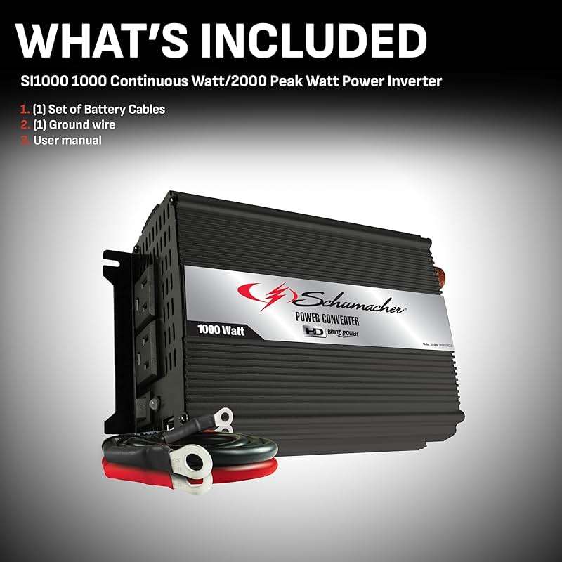 Schumacher Electric SI1000 DC to AC Power Inverter - 1000W AC/USB - for Converting Vehicle Power to Household Power for Camping, Tailgating and More - Image 4