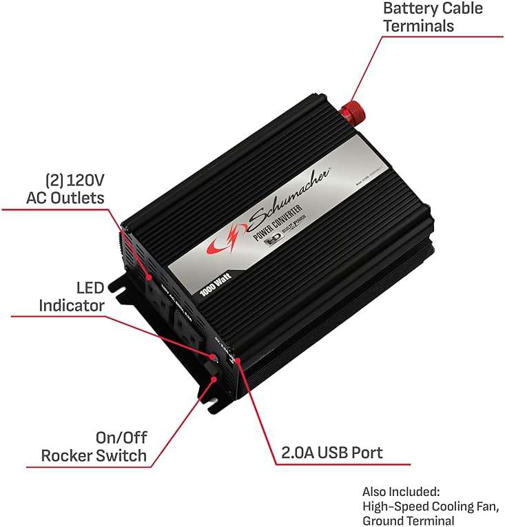 Schumacher Electric SI1000 DC to AC Power Inverter - 1000W AC/USB - for Converting Vehicle Power to Household Power for Camping, Tailgating and More - Image 6