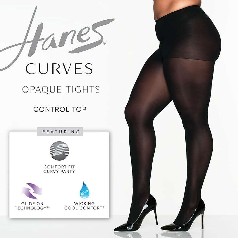 Hanes Curves Women's Control Top, Sheer Toe, Silky Opaque, Wicking Cool Comfort Plus Size Pantyhose - Image 2