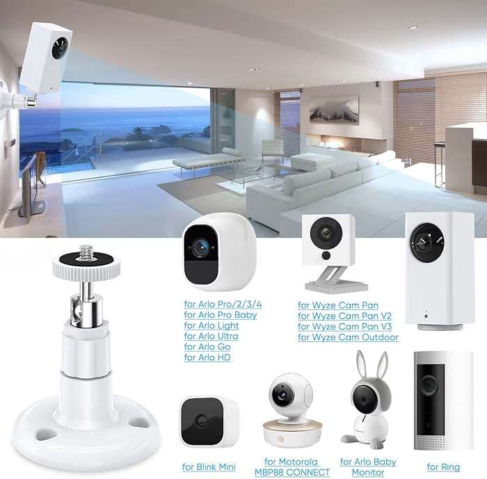 FastSnail Wall Mount Compatible with Wyze Cam Pan V3 & Wyze Cam V4/V3 & Wyze Cam Outdoor/Indoor, 360 Degree Swivel Adjustable Bracket for Wyze Cam and Other Camera with Same Interface 2 Pack - Image 2