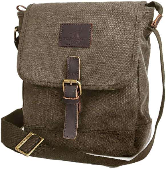 TOPWOLFS Canvas Messenger Bag Small Crossbody Bag Casual Travel Working Tools Bag Shoulder Bag Hold Phone Handset Anti Theft | Small - Image 1