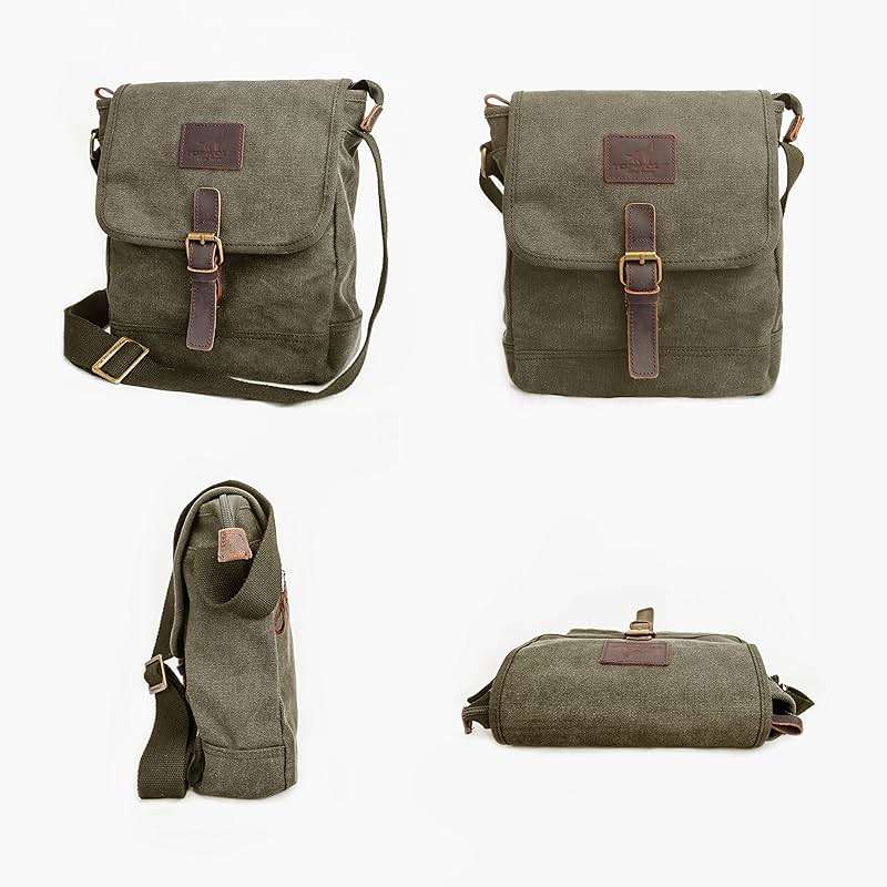 TOPWOLFS Canvas Messenger Bag Small Crossbody Bag Casual Travel Working Tools Bag Shoulder Bag Hold Phone Handset Anti Theft | Small - Image 3
