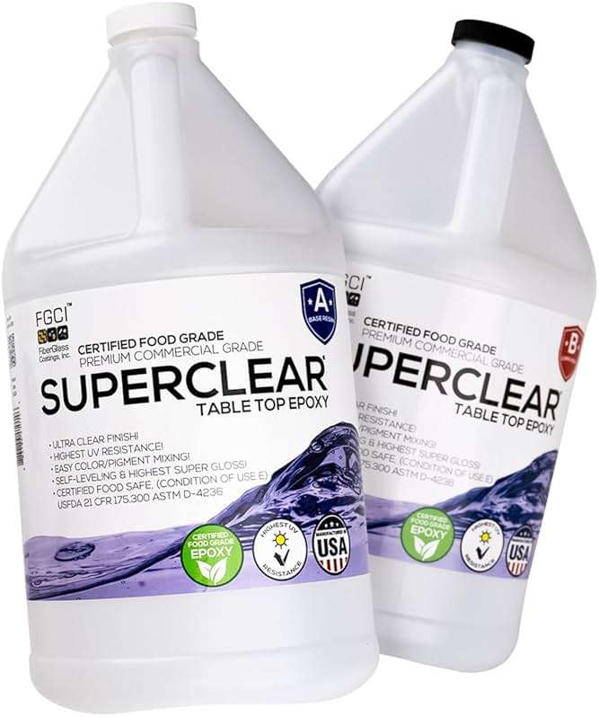 Superclear Table Top Epoxy Resin, Crystal Clear 1:1 Protective Coating for Tabletops, Bar Tops, Countertops, Anti-Yellowing UV Resistant, Made in the USA (2 Gallon Without Kit) - Image 1