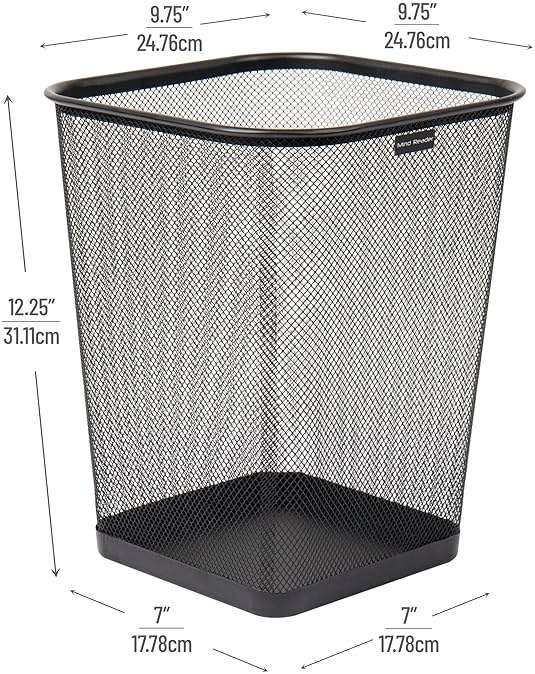 Mind Reader Mesh Trash Can, Waste Paper Basket, Square, Office, Metal Mesh, 9.75"L x 9.75"W x 12.25"H, Set of 2, Black - Image 3