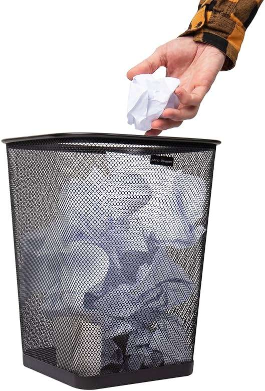 Mind Reader Mesh Trash Can, Waste Paper Basket, Square, Office, Metal Mesh, 9.75"L x 9.75"W x 12.25"H, Set of 2, Black - Image 6