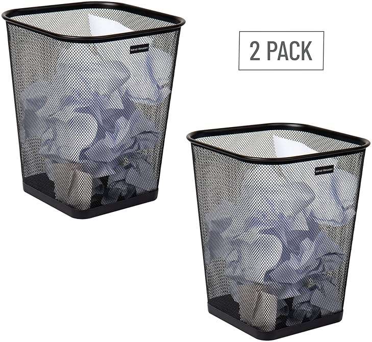 Mind Reader Mesh Trash Can, Waste Paper Basket, Square, Office, Metal Mesh, 9.75"L x 9.75"W x 12.25"H, Set of 2, Black - Image 7
