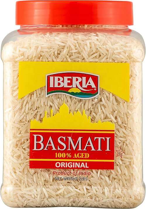 Iberia Basmati Rice Jar, 2 Pounds, Extra Long Grain, Naturally Aged Indian White Basmati Rice, Natural Basmati Rice in Food Grade Jar. - Image 1