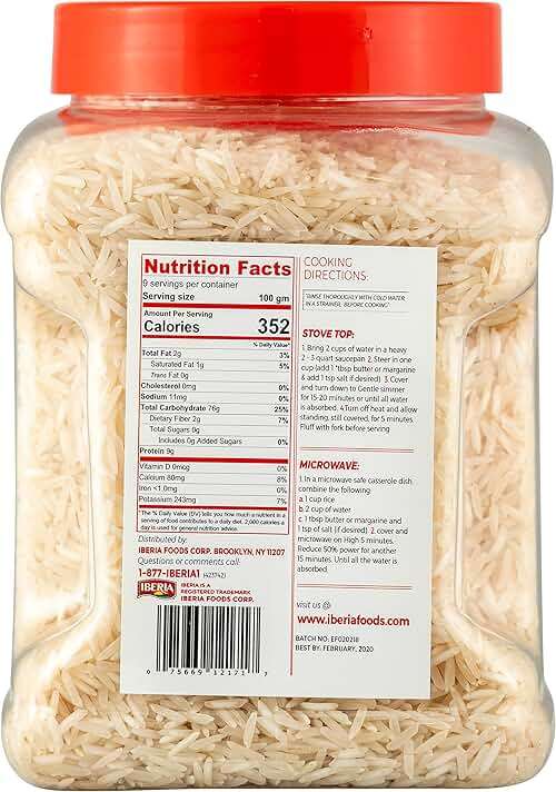 Iberia Basmati Rice Jar, 2 Pounds, Extra Long Grain, Naturally Aged Indian White Basmati Rice, Natural Basmati Rice in Food Grade Jar. - Image 2