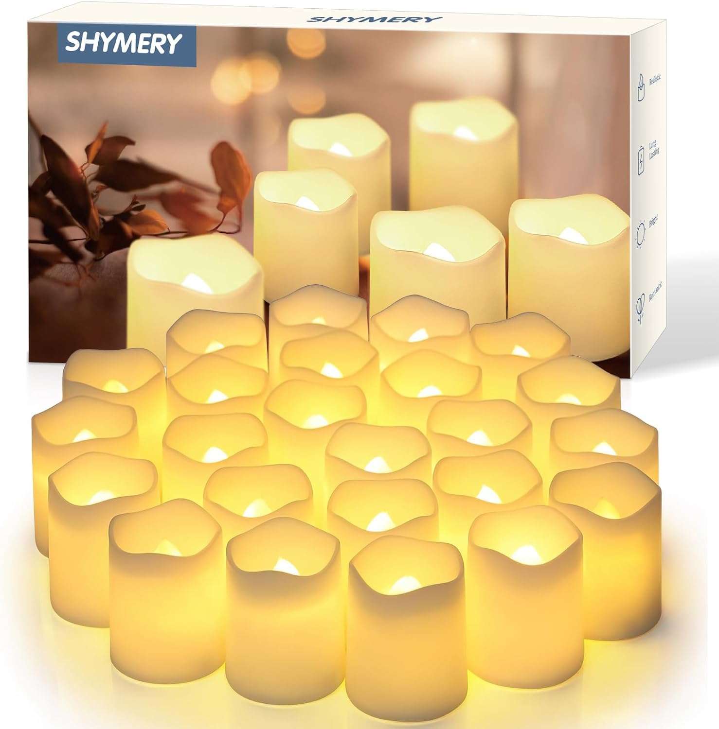 SHYMERY Flameless Votive Candles,Flameless Flickering Electric Fake Candle,24 Pack 200+Hour Battery Operated LED Tea Lights in Warm White for Wedding, Table, Halloween,Christmas Decorations 1.5"X1.7" - Image 1