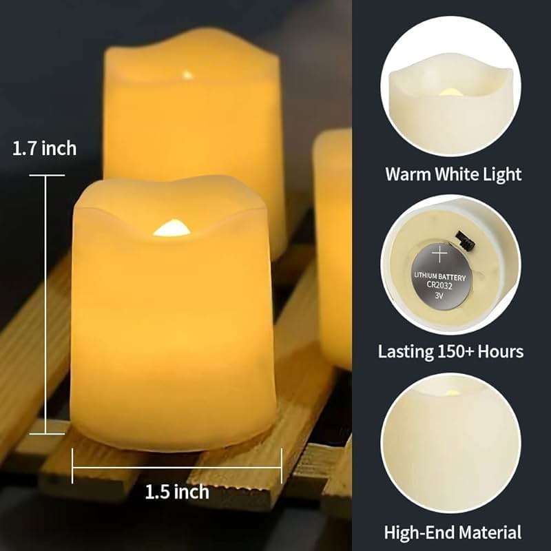 SHYMERY Flameless Votive Candles,Flameless Flickering Electric Fake Candle,24 Pack 200+Hour Battery Operated LED Tea Lights in Warm White for Wedding, Table, Halloween,Christmas Decorations 1.5"X1.7" - Image 4