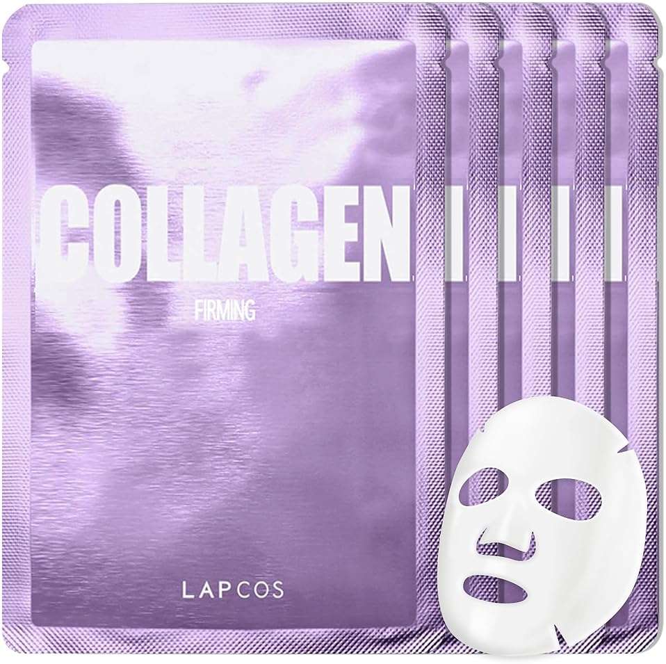 LAPCOS K Beauty Collagen Sheet Mask - Firming & Age-Defying Face Masks with Collagen Peptides - Minimizes Fine Lines & Restores Skin Elasticity - Breathable PT Cell Sheet Korean Skin Care (Pack of 5) - Image 1