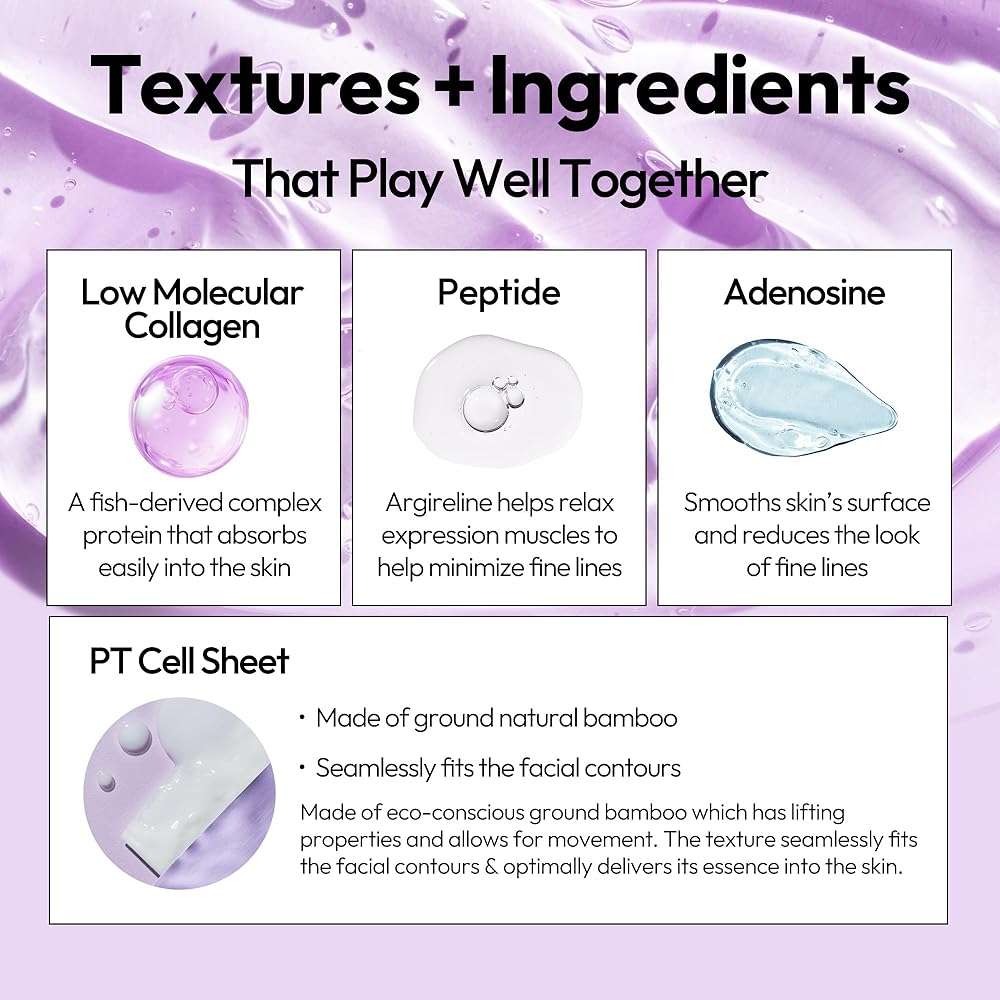 LAPCOS K Beauty Collagen Sheet Mask - Firming & Age-Defying Face Masks with Collagen Peptides - Minimizes Fine Lines & Restores Skin Elasticity - Breathable PT Cell Sheet Korean Skin Care (Pack of 5) - Image 3