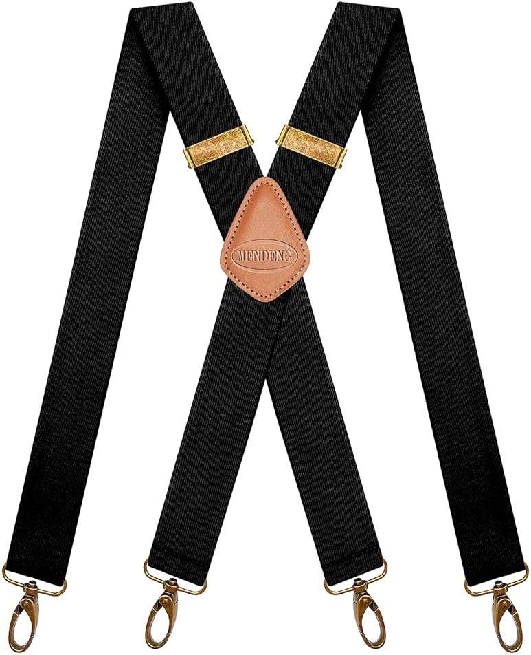 MENDENG Suspenders for Men Heavy Duty Swivel Hooks Retro X-Back Adjustable Brace - Image 1