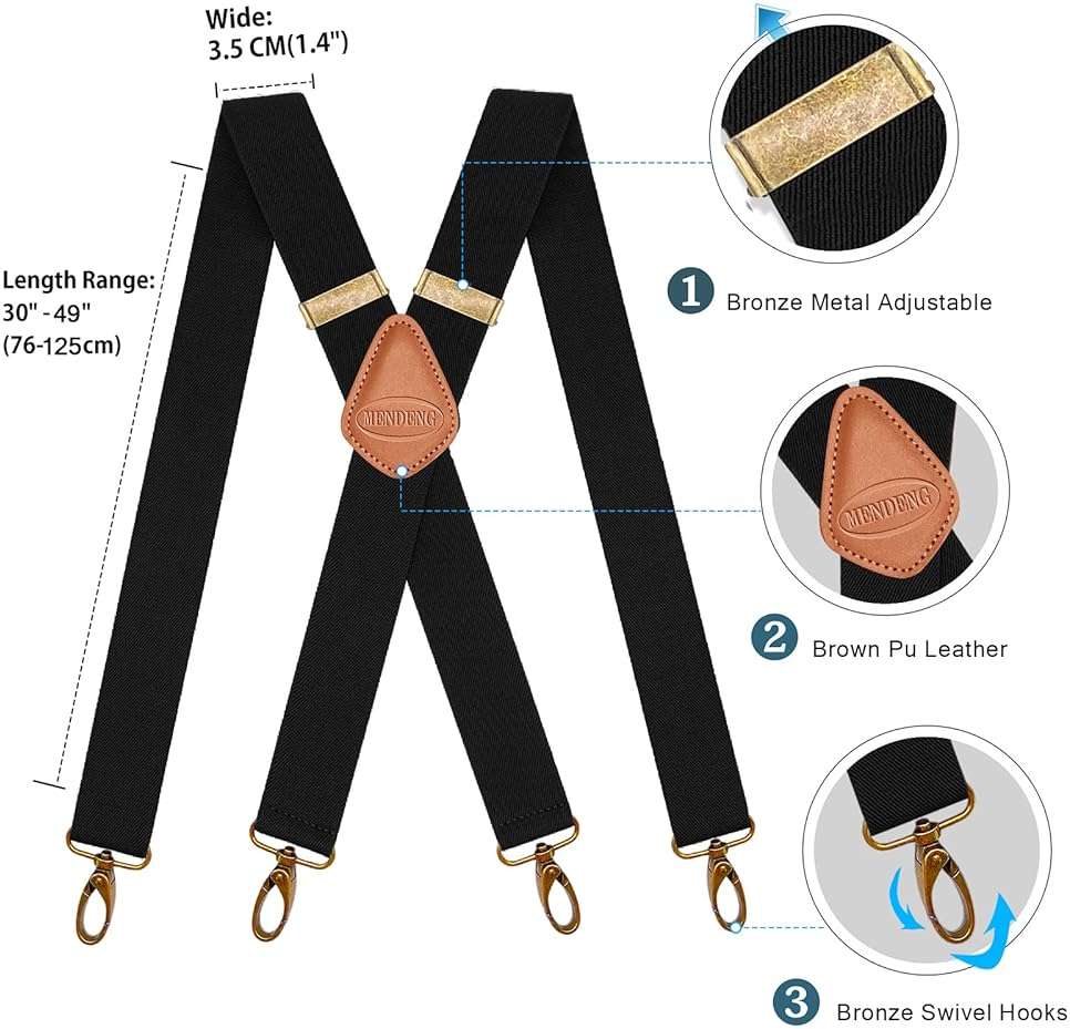MENDENG Suspenders for Men Heavy Duty Swivel Hooks Retro X-Back Adjustable Brace - Image 2