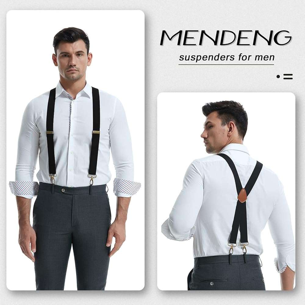 MENDENG Suspenders for Men Heavy Duty Swivel Hooks Retro X-Back Adjustable Brace - Image 5
