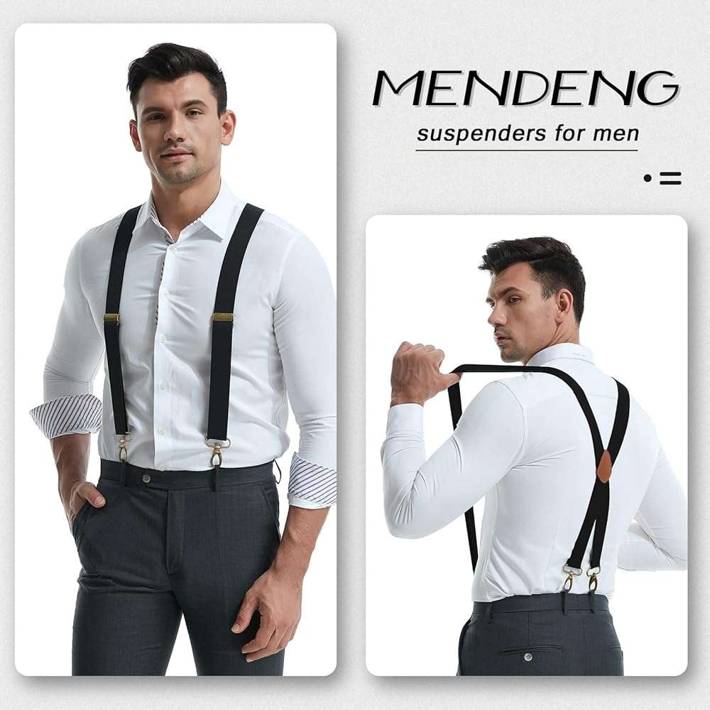 MENDENG Suspenders for Men Heavy Duty Swivel Hooks Retro X-Back Adjustable Brace - Image 6