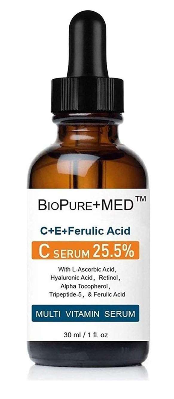 BioPureMED 25% Vitamin CE+Ferulic Acid Serum for Face: Anti Wrinkle Serum Retinol 22, Hyaluronic Acid Best Organic Korean Skin Care Vitamin C Serum/Face Moisturizer - Image 1