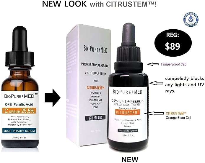 BioPureMED 25% Vitamin CE+Ferulic Acid Serum for Face: Anti Wrinkle Serum Retinol 22, Hyaluronic Acid Best Organic Korean Skin Care Vitamin C Serum/Face Moisturizer - Image 2
