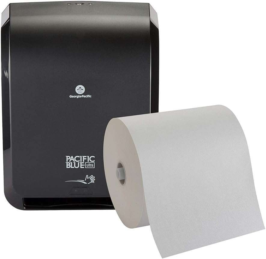 Pacific Blue Ultra 8" High-Capacity Automated Touchless Paper Towel Dispenser Starter Kit by GP PRO (Georgia-Pacific), Black Dispenser (59590) 1 White Towel Roll (26491) - Image 1