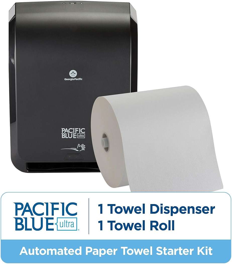 Pacific Blue Ultra 8" High-Capacity Automated Touchless Paper Towel Dispenser Starter Kit by GP PRO (Georgia-Pacific), Black Dispenser (59590) 1 White Towel Roll (26491) - Image 2