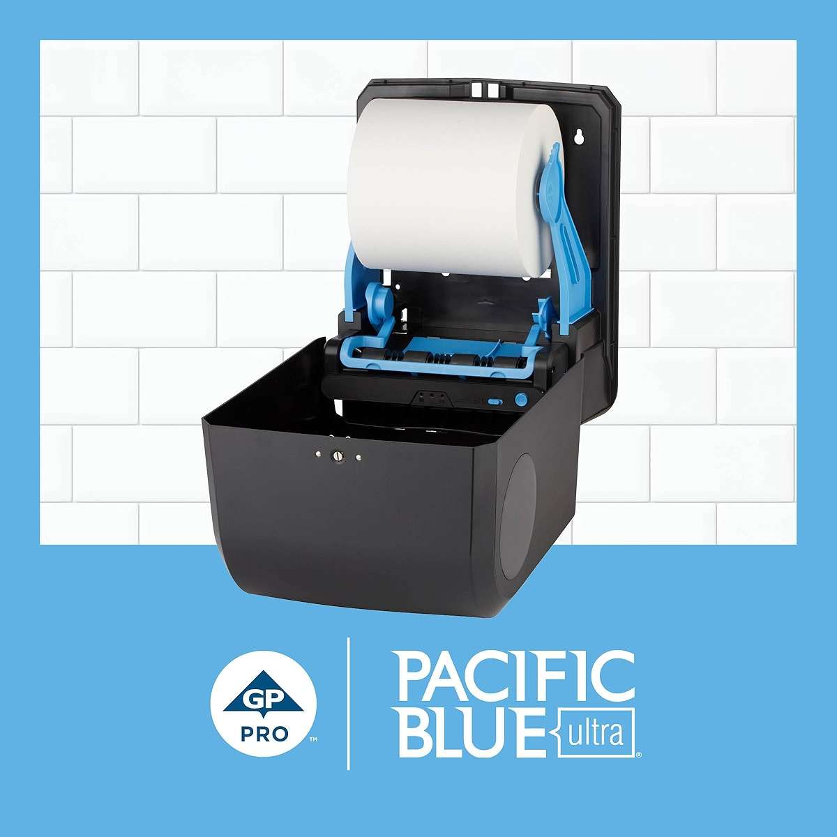 Pacific Blue Ultra 8" High-Capacity Automated Touchless Paper Towel Dispenser Starter Kit by GP PRO (Georgia-Pacific), Black Dispenser (59590) 1 White Towel Roll (26491) - Image 3