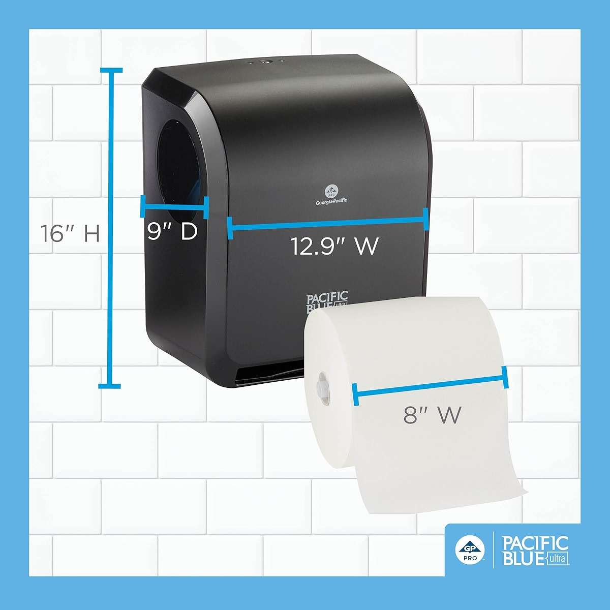 Pacific Blue Ultra 8" High-Capacity Automated Touchless Paper Towel Dispenser Starter Kit by GP PRO (Georgia-Pacific), Black Dispenser (59590) 1 White Towel Roll (26491) - Image 4