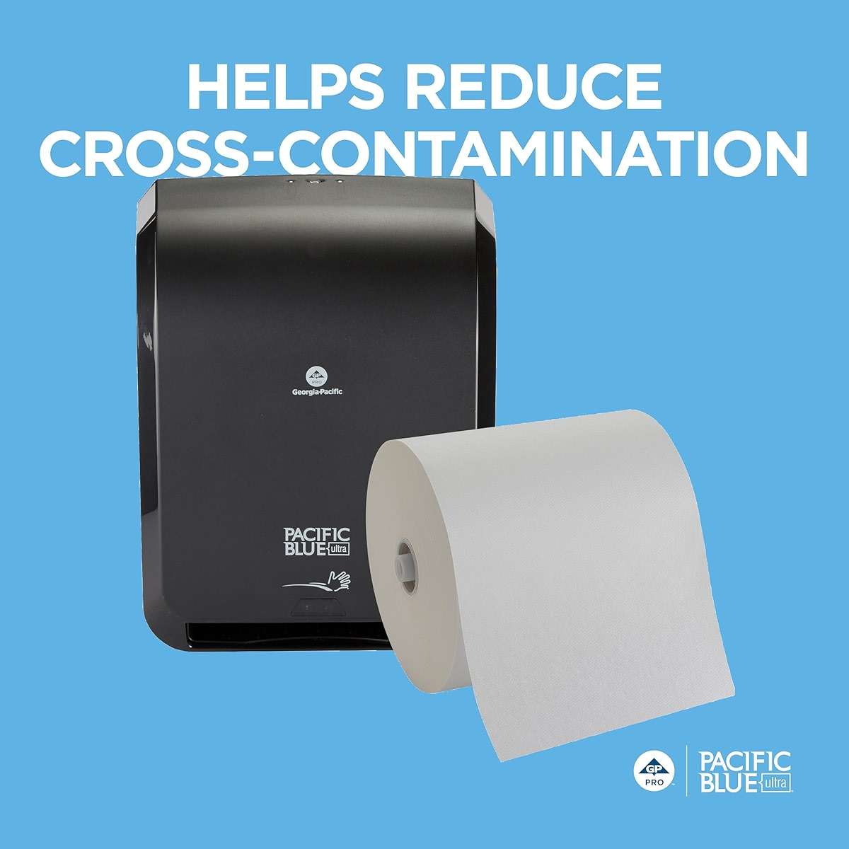 Pacific Blue Ultra 8" High-Capacity Automated Touchless Paper Towel Dispenser Starter Kit by GP PRO (Georgia-Pacific), Black Dispenser (59590) 1 White Towel Roll (26491) - Image 6