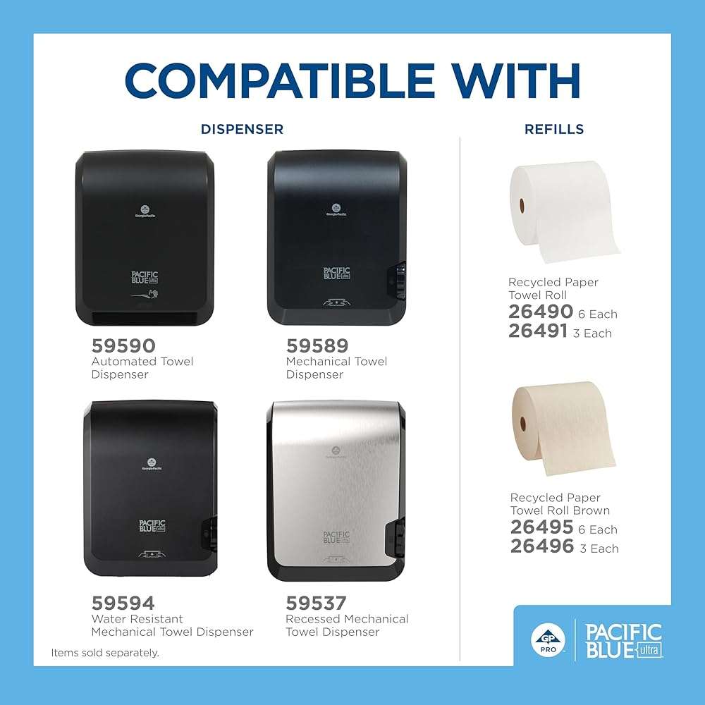 Pacific Blue Ultra 8" High-Capacity Automated Touchless Paper Towel Dispenser Starter Kit by GP PRO (Georgia-Pacific), Black Dispenser (59590) 1 White Towel Roll (26491) - Image 7