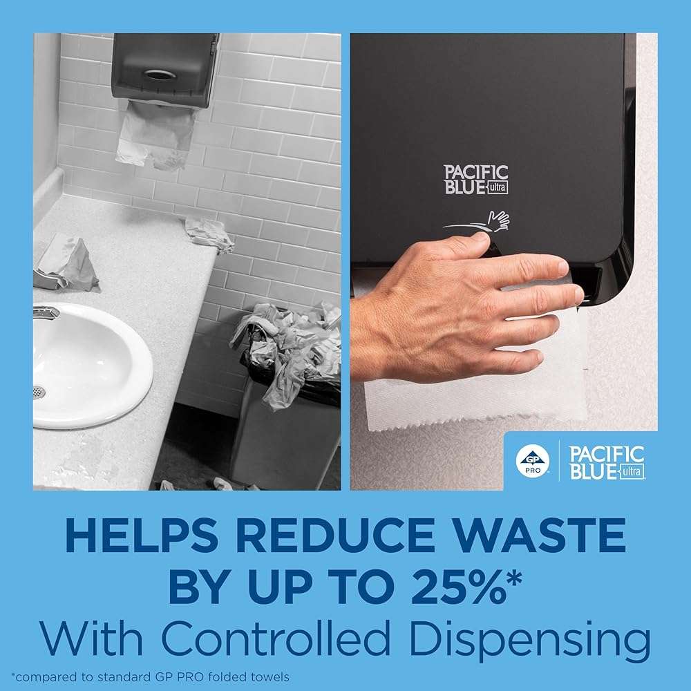 Pacific Blue Ultra 8" High-Capacity Automated Touchless Paper Towel Dispenser Starter Kit by GP PRO (Georgia-Pacific), Black Dispenser (59590) 1 White Towel Roll (26491) - Image 9