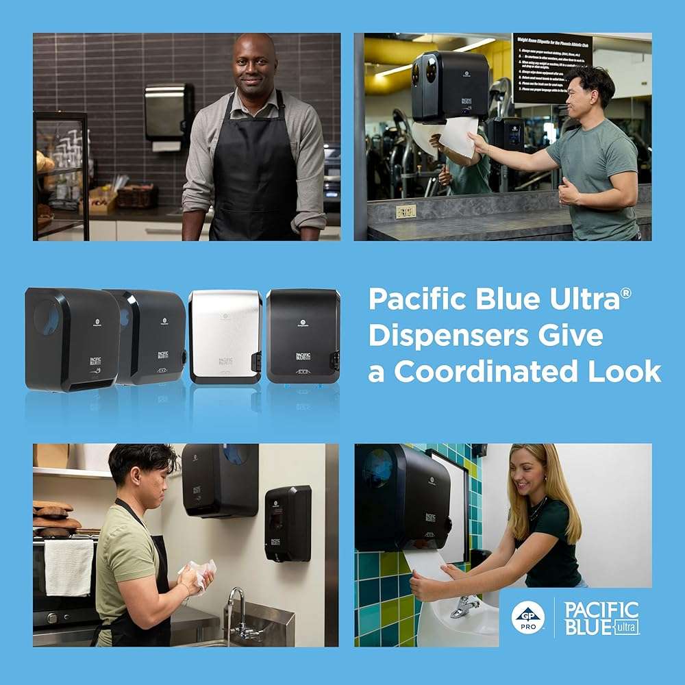 Pacific Blue Ultra 8" High-Capacity Automated Touchless Paper Towel Dispenser Starter Kit by GP PRO (Georgia-Pacific), Black Dispenser (59590) 1 White Towel Roll (26491) - Image 10