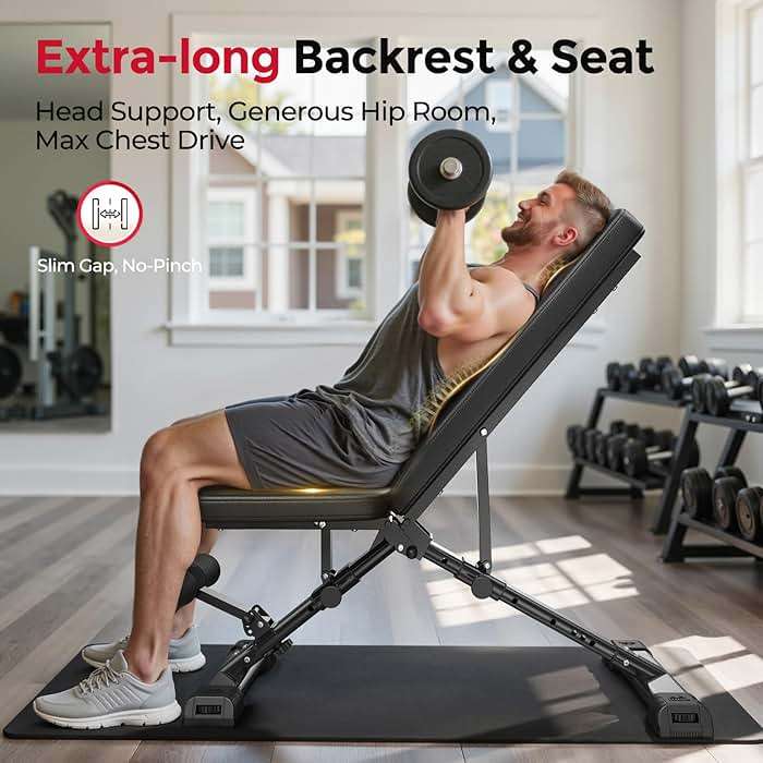 FLYBIRD WB5 Weight Bench, ASTM-Certified 800LBS Adjustable Weight Bench Workout Bench Foldable for Home Gym, 90° to -30° FID and 30in Extended Backrest for Bench Press Strength Training Exercise - Image 4