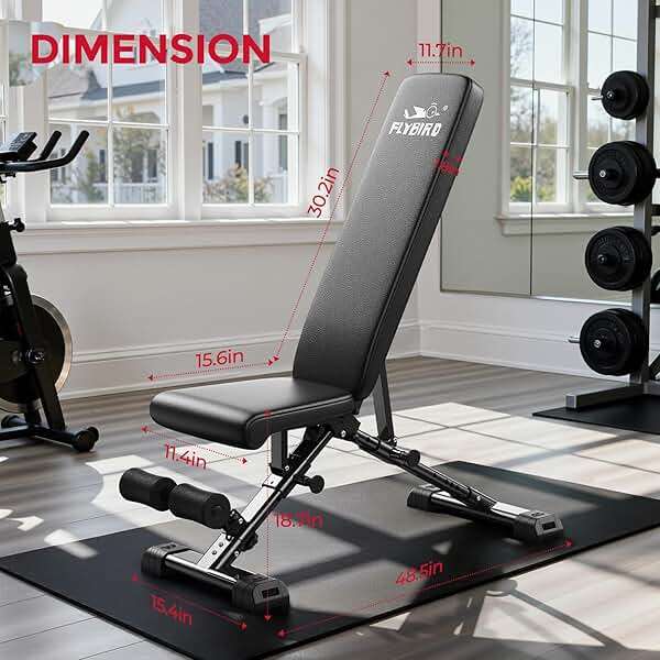FLYBIRD WB5 Weight Bench, ASTM-Certified 800LBS Adjustable Weight Bench Workout Bench Foldable for Home Gym, 90° to -30° FID and 30in Extended Backrest for Bench Press Strength Training Exercise - Image 9