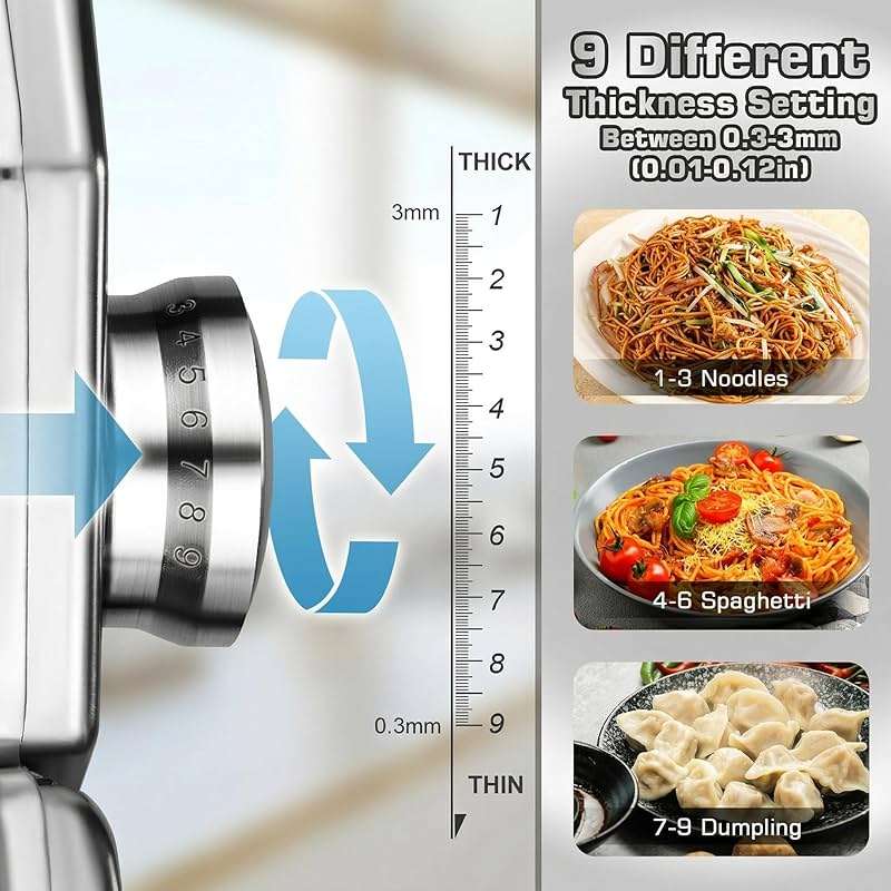 Sailnovo 3 in 1 Pasta Maker Machine - 9 Adjustable Thickness Settings Aluminum Alloy Pasta Roller & 2 Width Cutters for Fresh Spaghetti, Fettuccini, Lasagna, Dumplings - Stainless Steel, Silver - Image 4