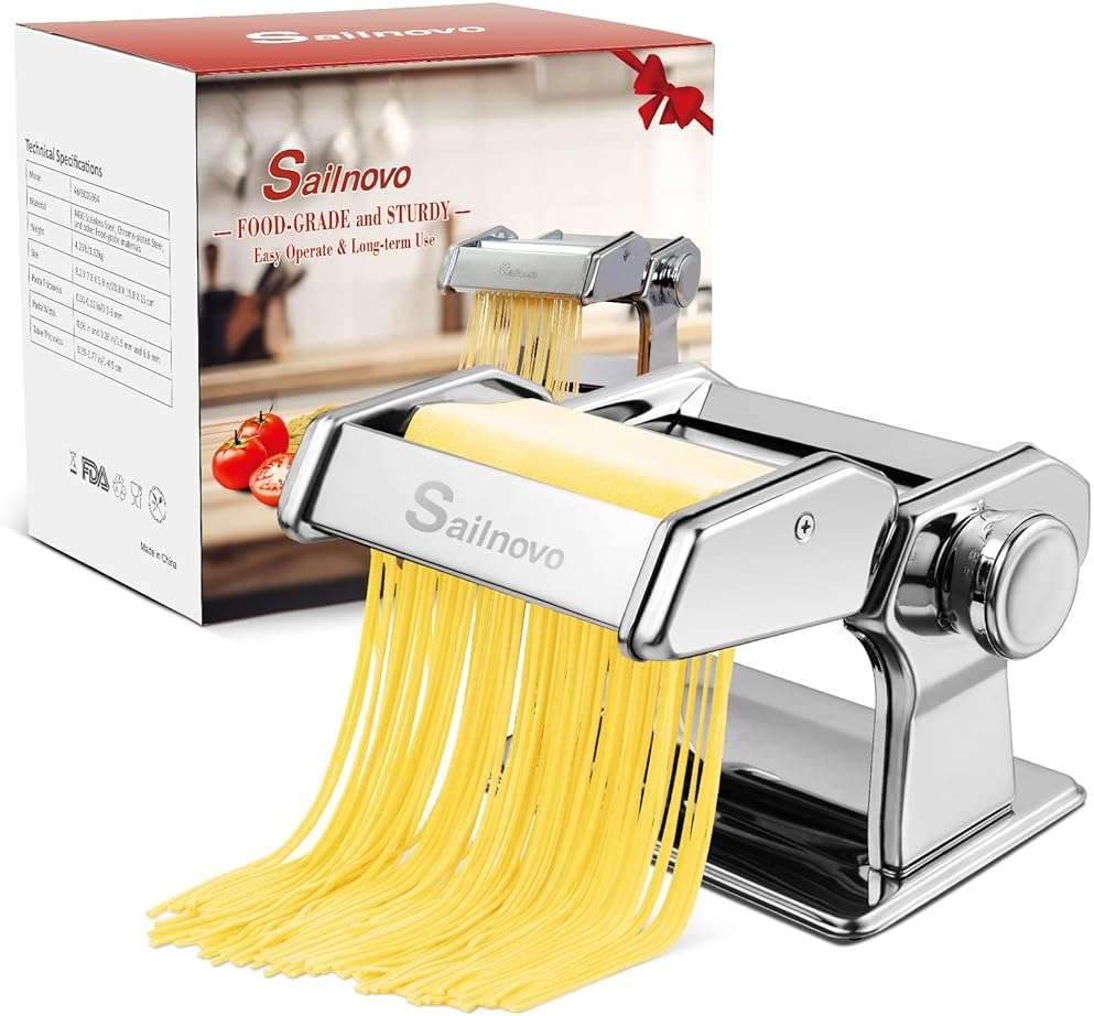Sailnovo 3 in 1 Pasta Maker Machine - 9 Adjustable Thickness Settings Aluminum Alloy Pasta Roller & 2 Width Cutters for Fresh Spaghetti, Fettuccini, Lasagna, Dumplings - Stainless Steel, Silver - Image 8