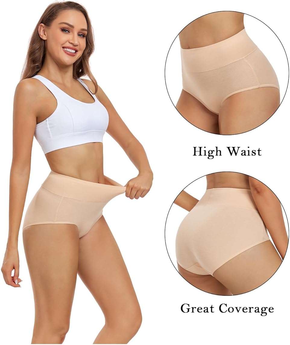 wirarpa Women's Cotton Underwear High Waisted Ladies Panties Full Coverage Briefs 4 Pack (Regular & Plus Size) - Image 2