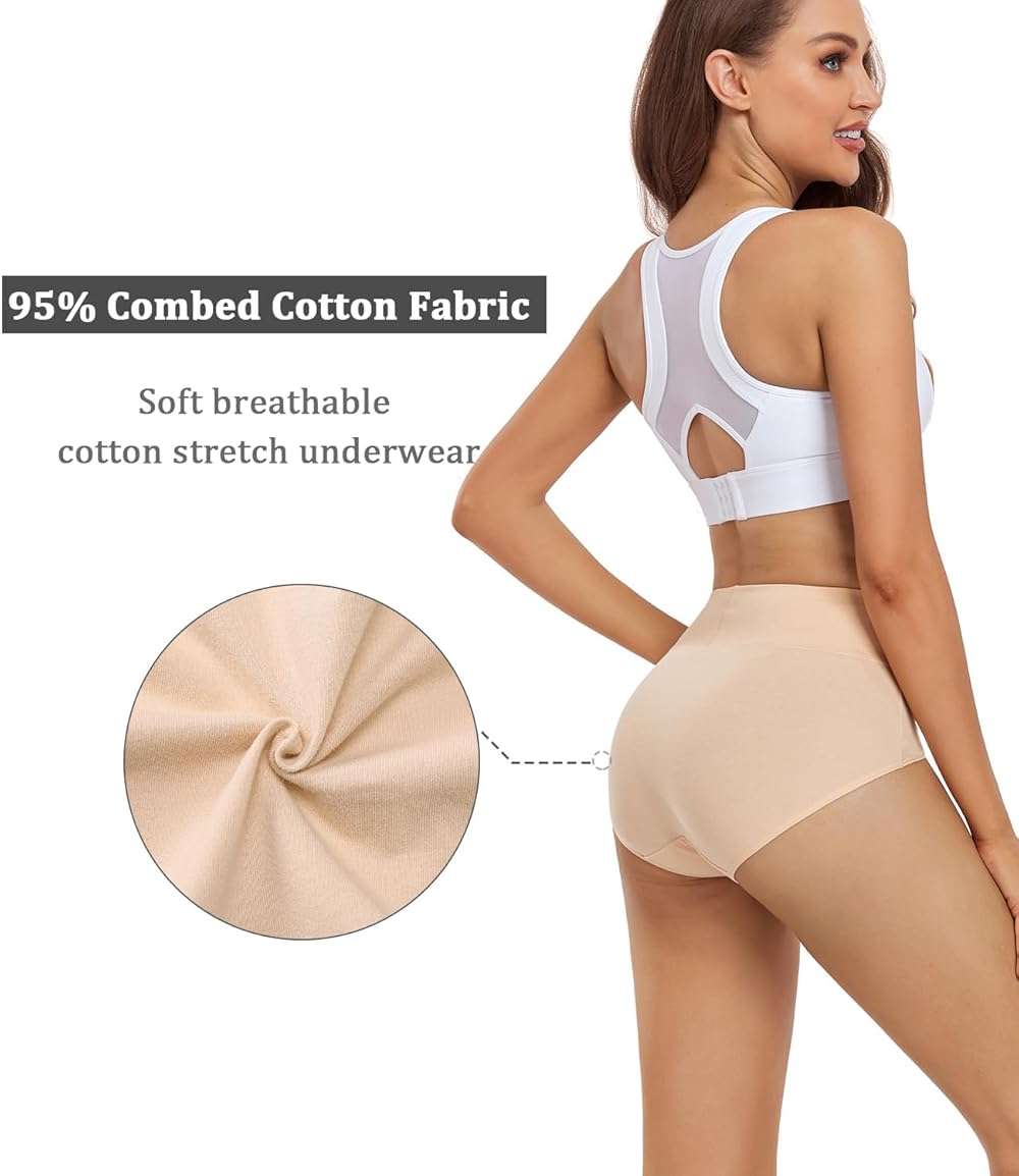 wirarpa Women's Cotton Underwear High Waisted Ladies Panties Full Coverage Briefs 4 Pack (Regular & Plus Size) - Image 3