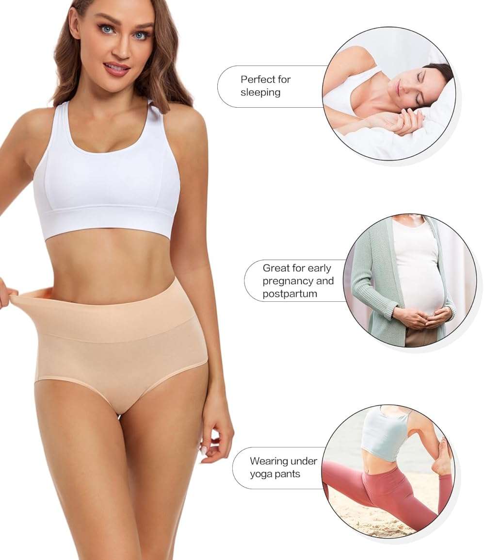 wirarpa Women's Cotton Underwear High Waisted Ladies Panties Full Coverage Briefs 4 Pack (Regular & Plus Size) - Image 4
