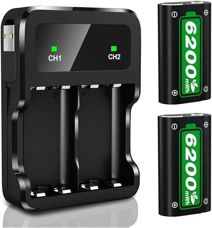 Ponkor Rechargeable Battery Packs for Xbox Series X|S/One, 2 x 6200 mWh Batteries with Charger for Xbox One S/X/Elite Controller Battery & Charger Sets - Image 1