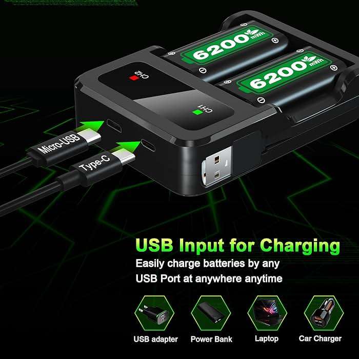 Ponkor Rechargeable Battery Packs for Xbox Series X|S/One, 2 x 6200 mWh Batteries with Charger for Xbox One S/X/Elite Controller Battery & Charger Sets - Image 4