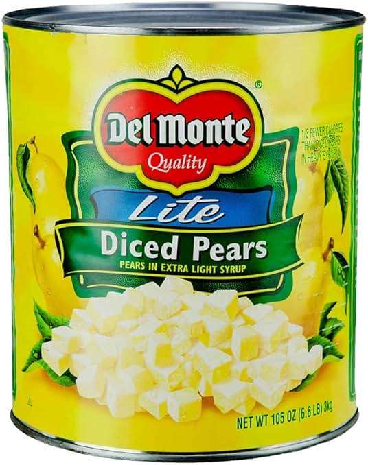 Del Monte Lite Diced Pears in Extra Light Syrup, Bulk 105 oz Cans, 6-Pack Foodservice Canned Fruit - Image 1